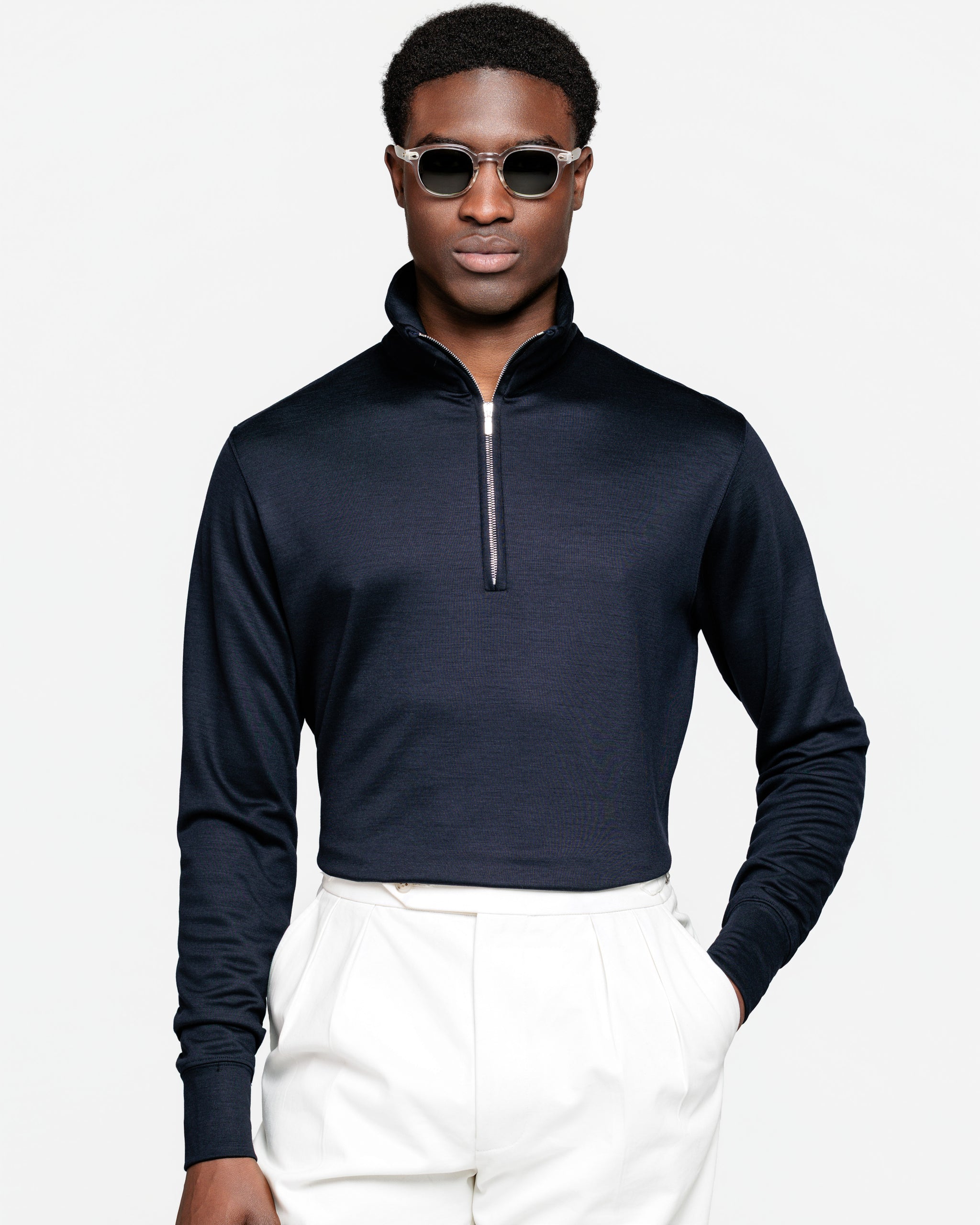 Blue Half zip sweatshirt in Wool Super 150's | Filatori