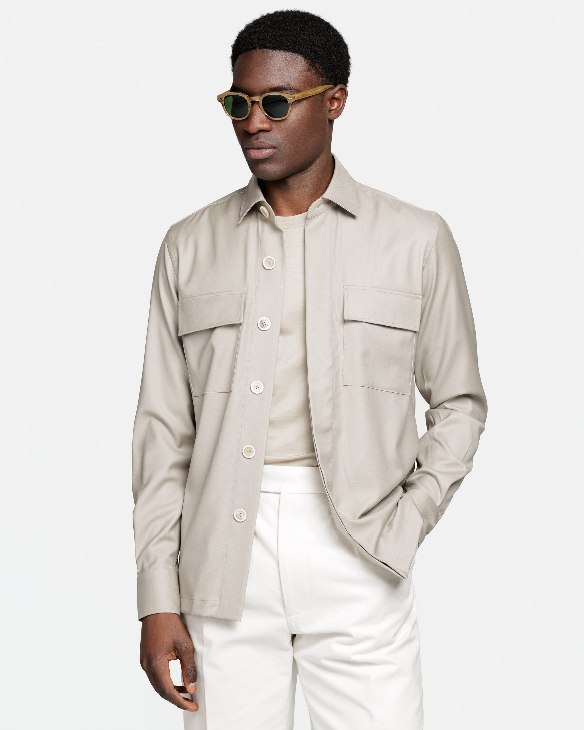 Overshirt tinta unita Beige Fresco Lana Super 150's | Filatori
