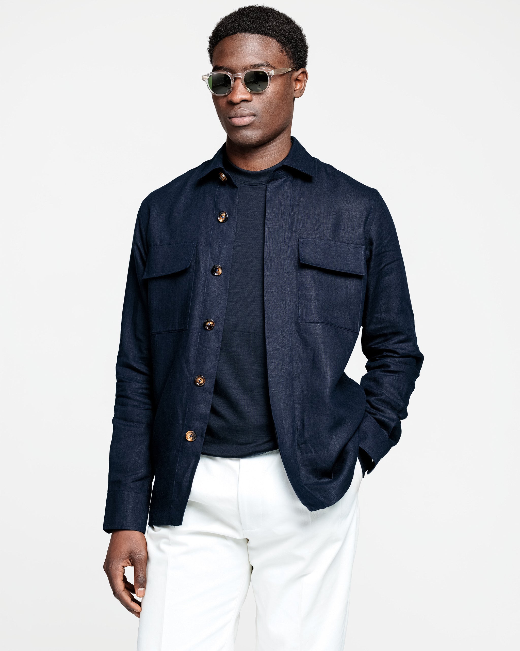 Overshirt tinta unita Blu Puro Lino | Filatori