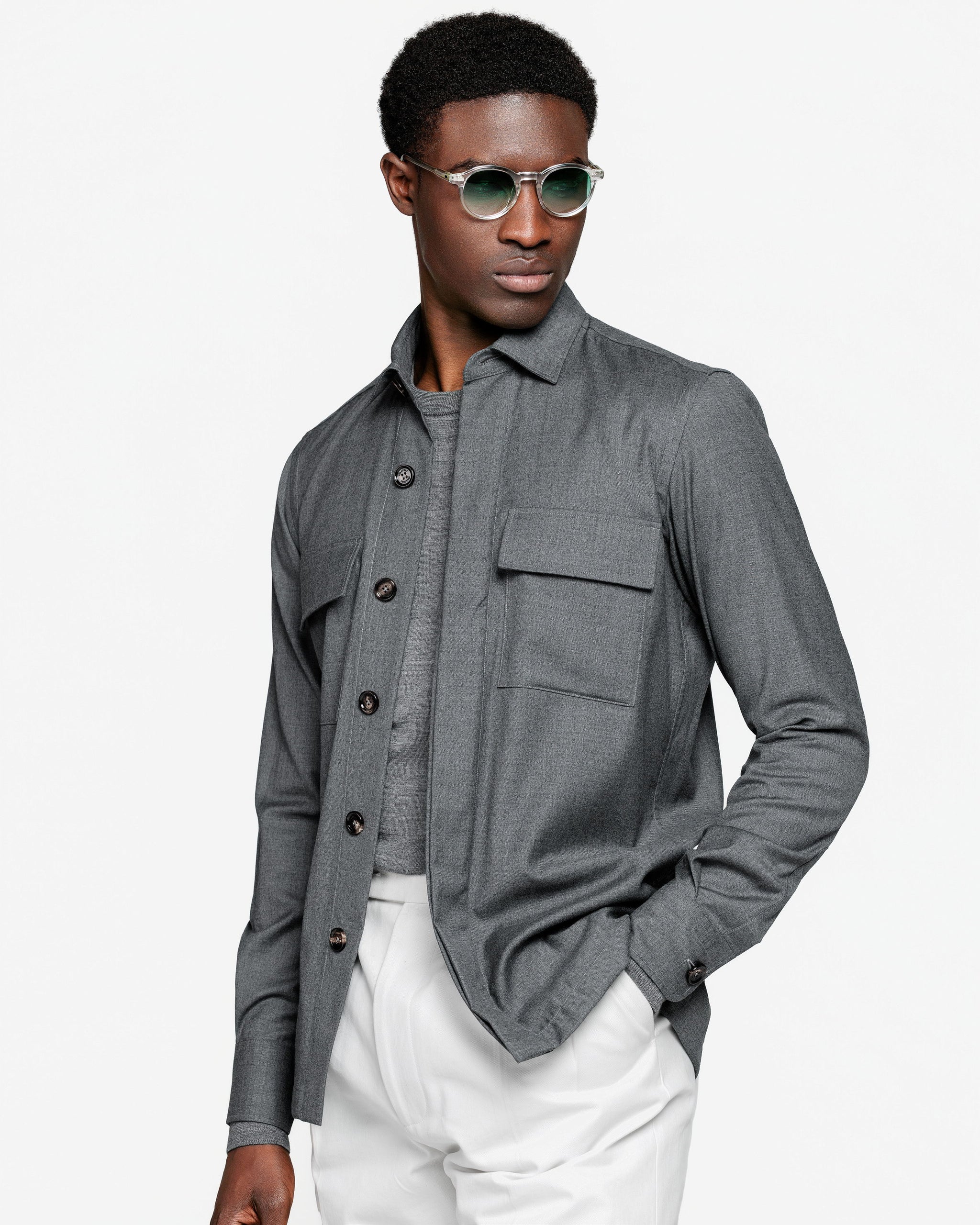 Overshirt tinta unita Grigia Fresco Lana Super 150's | Filatori