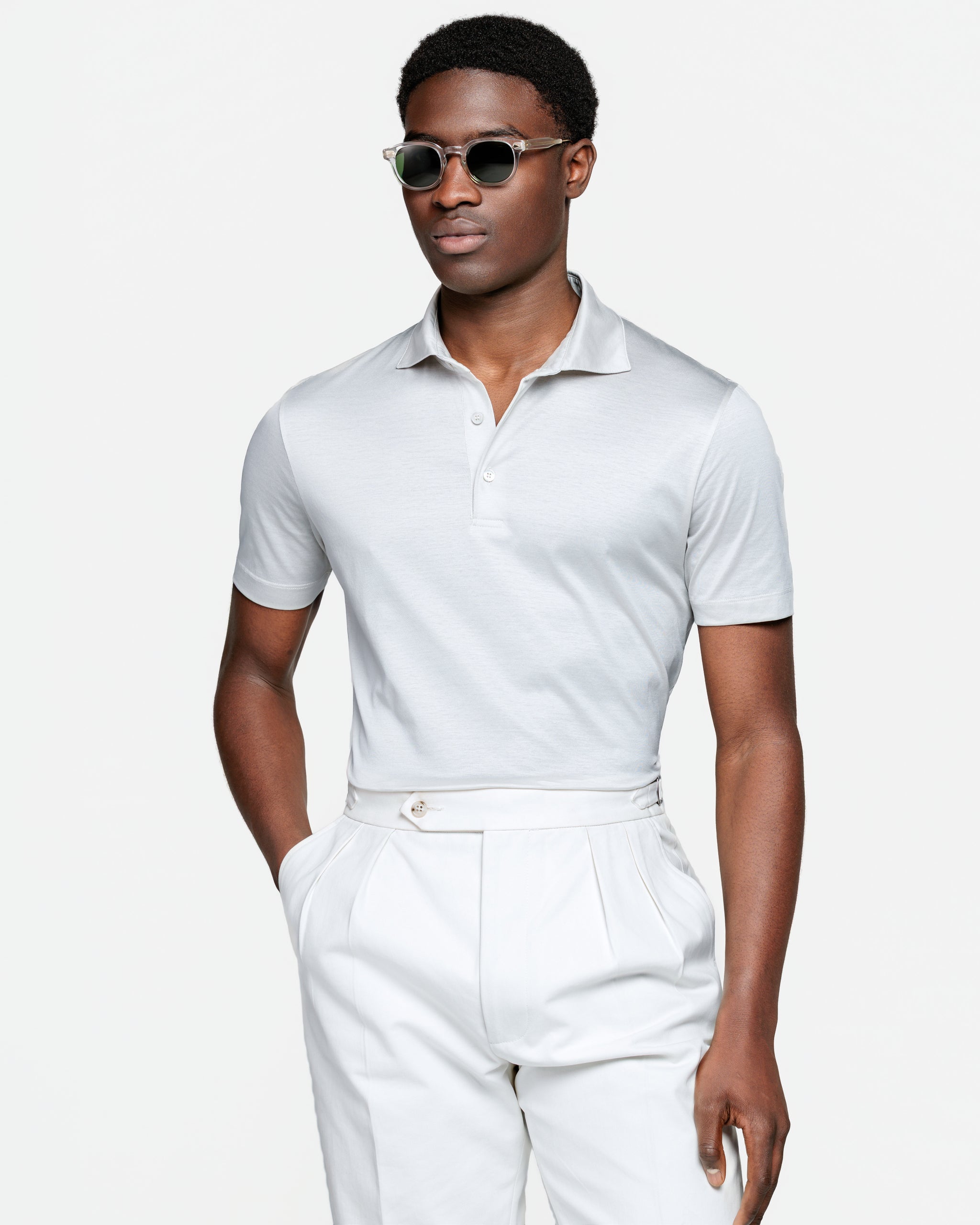 Pearl Grey Short Sleeve Classic Three-Button Polo 100% Egyptian Cotton | Filatori