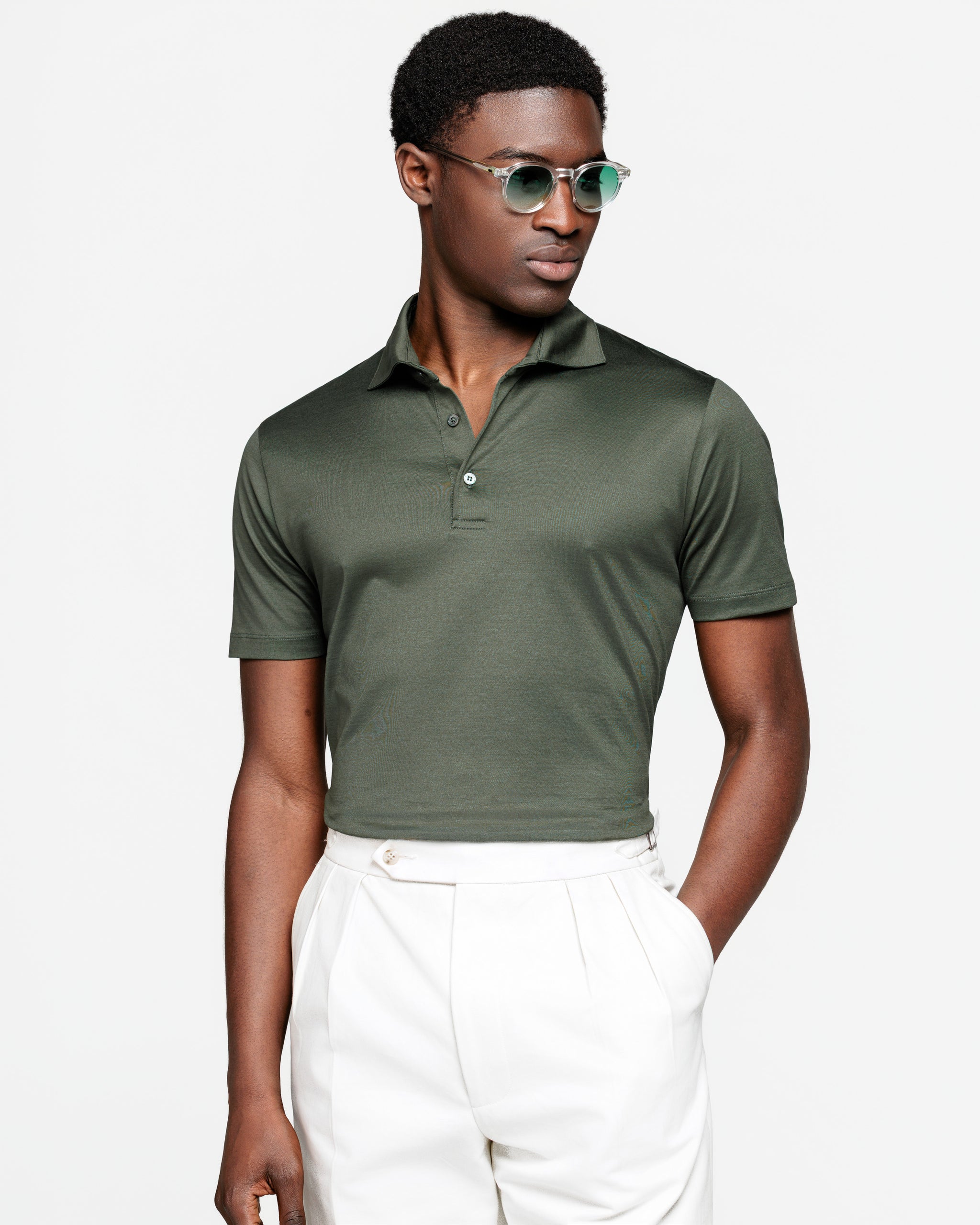 Polo Classica 3 bottoni manica corta tinta unita Verde Militare 100% Cotone egiziano | Filatori
