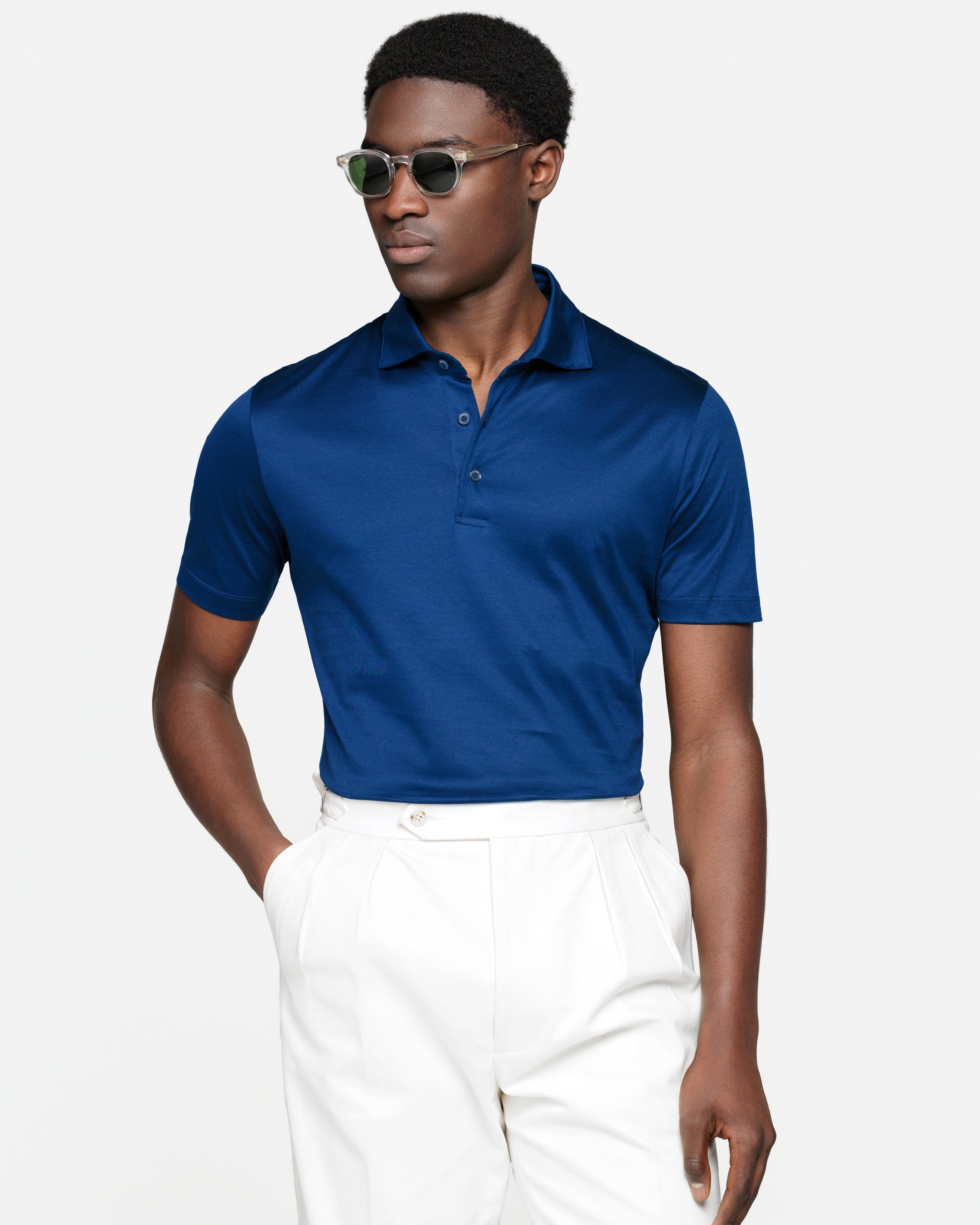 Polo Classica 3 bottoni manica corta tinta unita Blu Marino 100% Cotone egiziano | Filatori