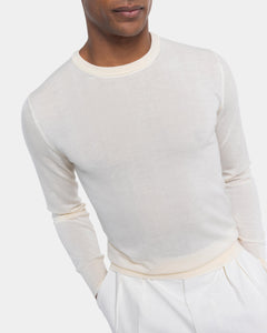 Pearl White Long Sleeved Crewneck Knitwear in Cashmere Mulberry Silk | Filatori