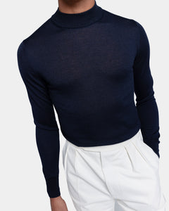 Blue Long Sleeved Highneck Knitwear in Cashmere Mulberry Silk | Filatori