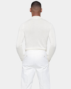 Pearl White Long Sleeved Highneck Knitwear in Cashmere Mulberry Silk | Filatori