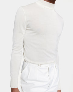 Pearl White Long Sleeved Highneck Knitwear in Cashmere Mulberry Silk | Filatori