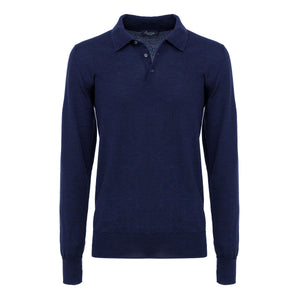 Blue Long Sleeve Polo Shirt in Ultra-fine Merino wool Cashwool® | Filatori