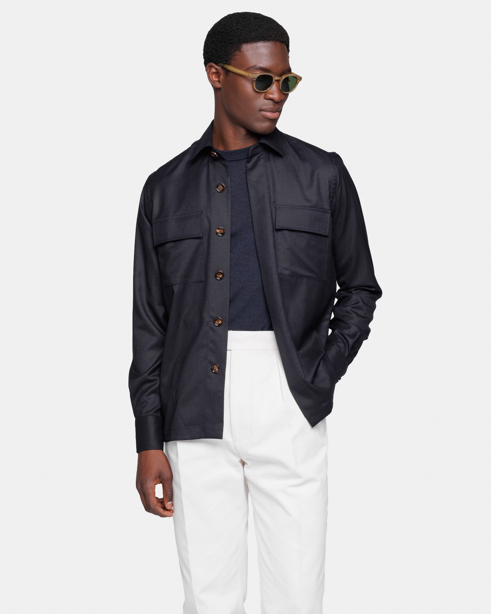 Overshirt in Blue Saxon Merino Wool Super 150's | Filatori 