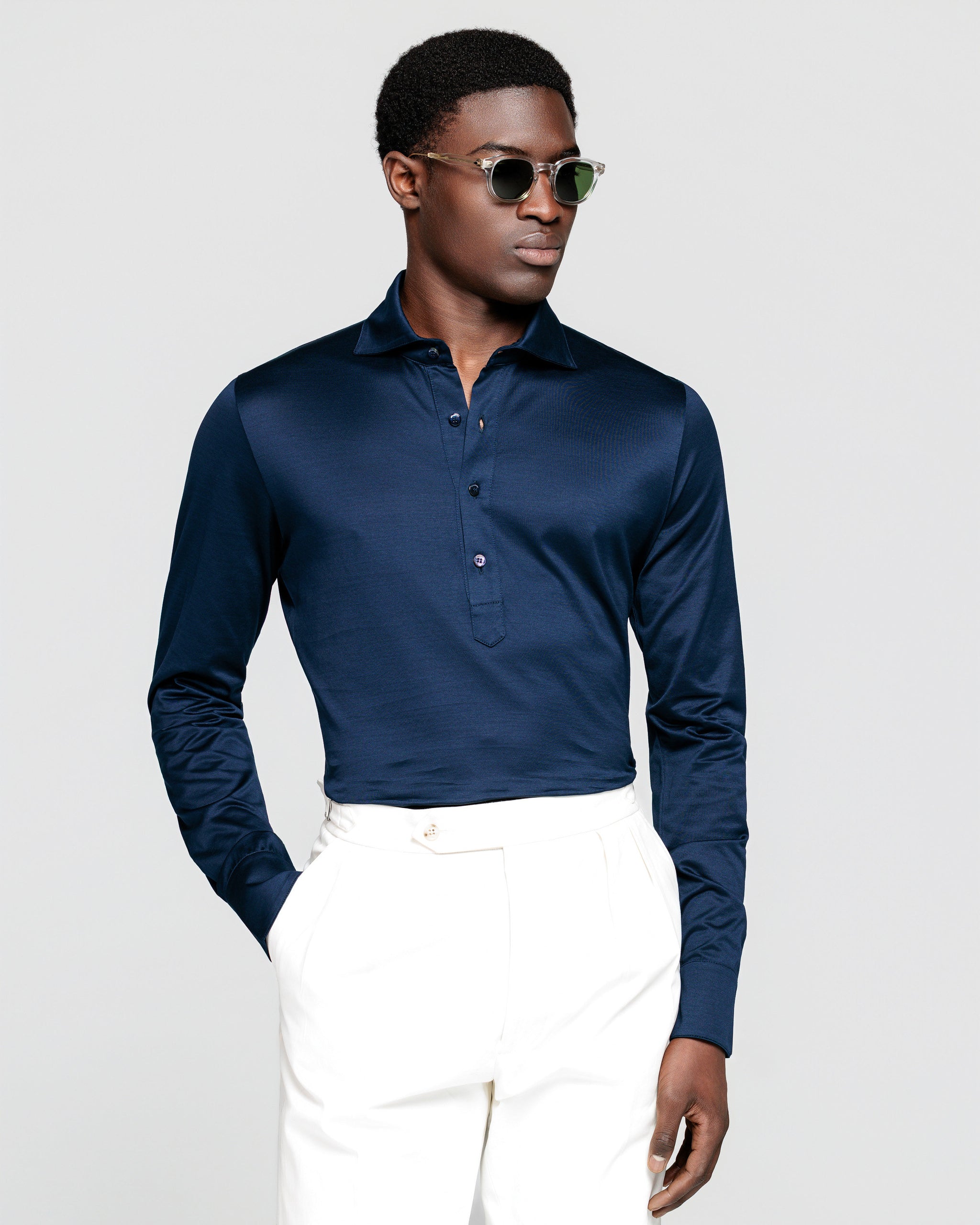 Blue Long Sleeve Polo Shirt 100% Cotton Micro Piqué 120/2 | Filatori