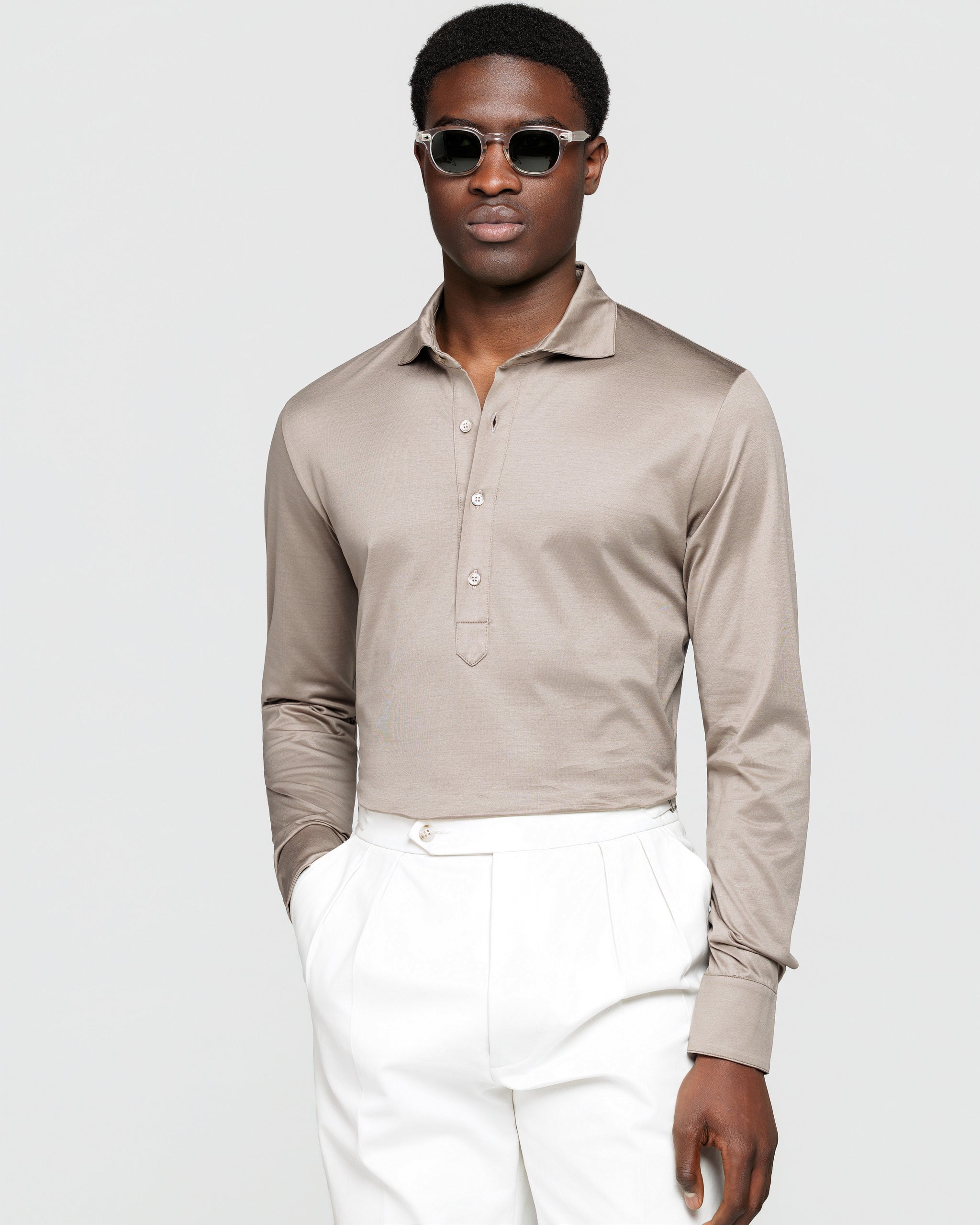 Taupe Long Sleeve Polo Shirt 100% Egyptian Cotton | Filatori