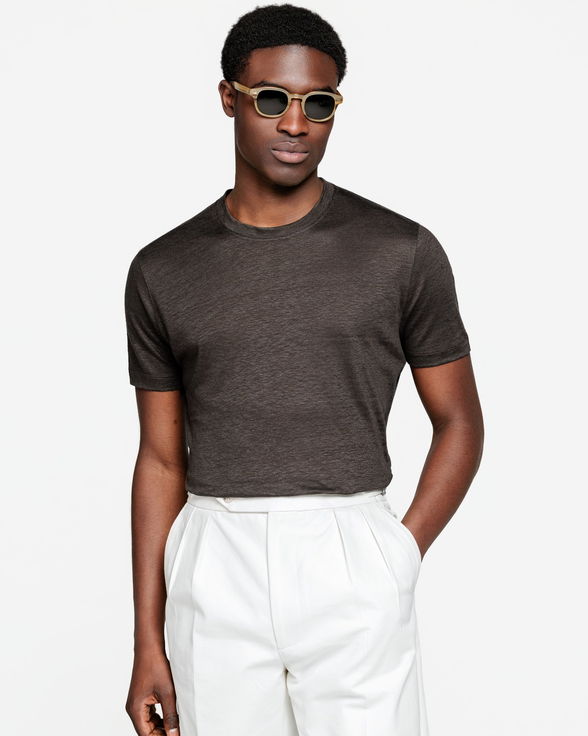 T shirt manica corta tinta unita Marrone 100% Masters of Linen | Filatori