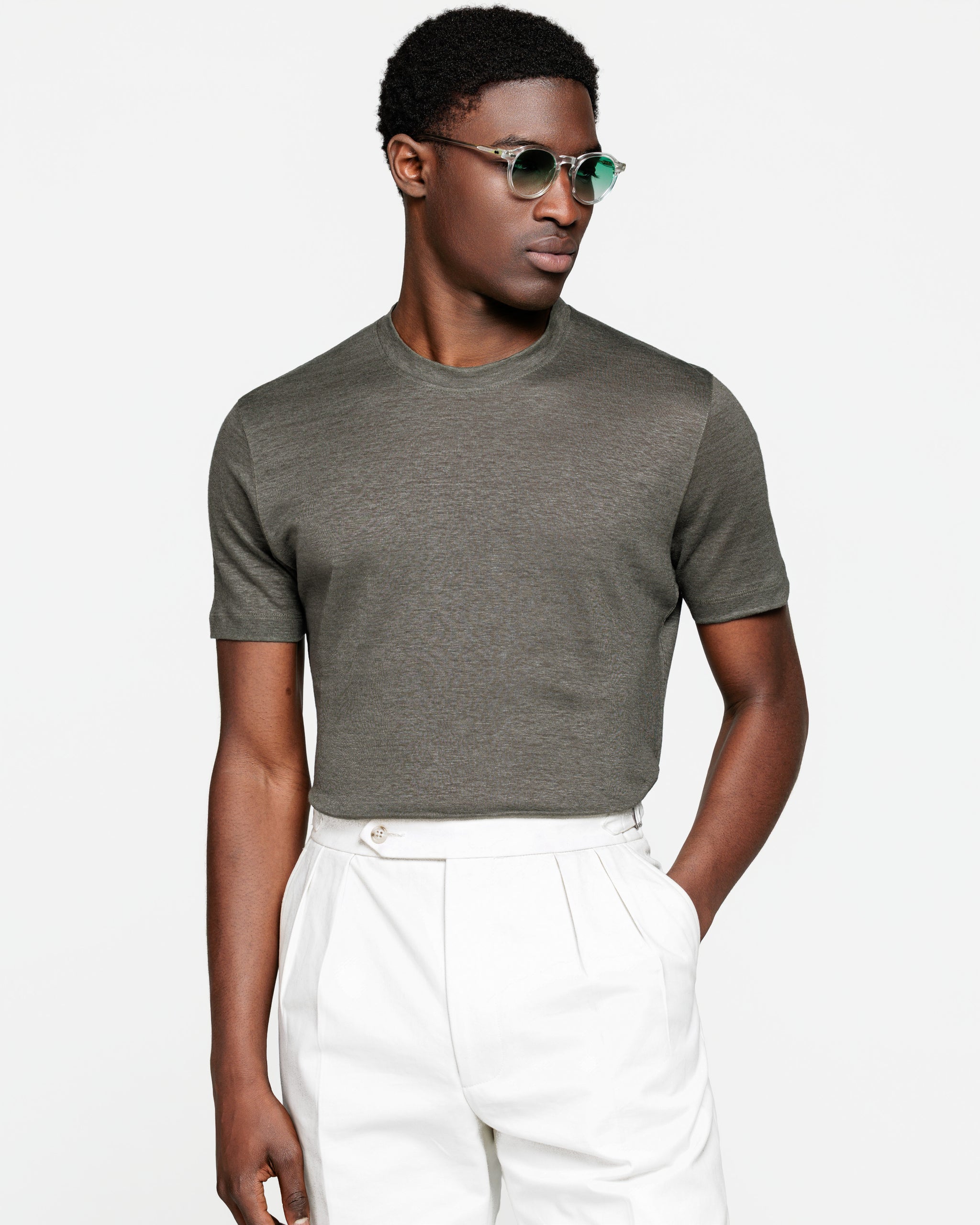 Military Green Short Sleeve T-Shirt 100% Masters of Linen | Filatori 